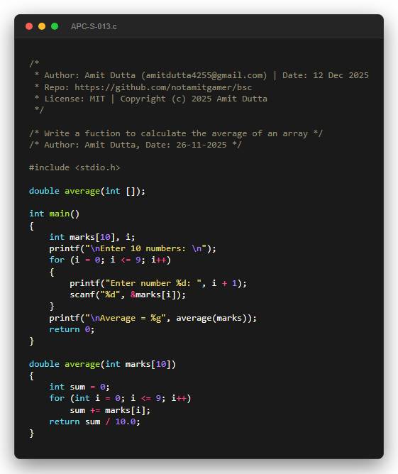 Write a fuction to calculate the average of an array